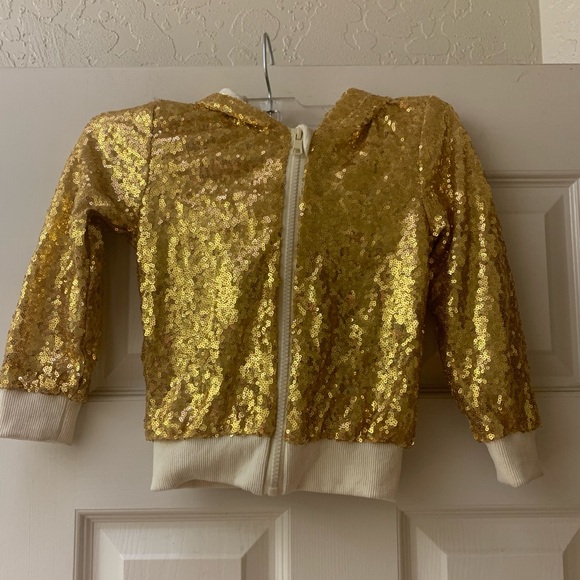 Toddler Girl’s Gold Sequin Jacket with Cream Trim - Picture 1 of 8